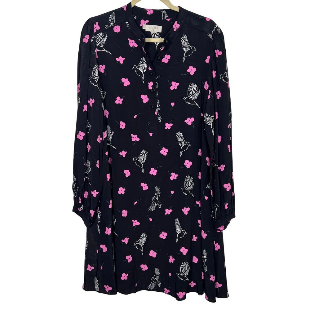 Hobbs London Ria Black Pink Floral Mini Dress Sz 10 - Picture 2 of 11
